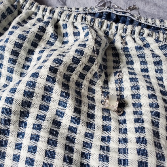 *Clearance*❗❗Zara Trafaluc Off Shoulder Blue Checkerboard Blouse - Picture 2 of 8